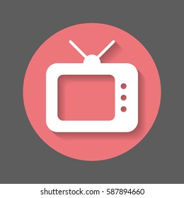 TV, television flat icon. Round colorful button, circular vector sign with shadow effect. Flat style design