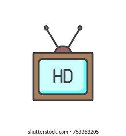 Tv, television flat line colored icon.