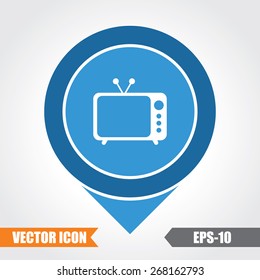 TV (Television)  Icon On Map Pointer. Eps.-10.