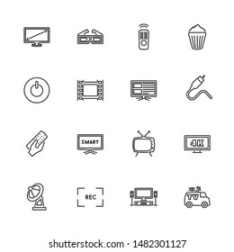 Tv, Television, Video outline icons set - Black symbol on white background. - lined simplicity Sign. Flat Vector thin line Icon - editable stroke