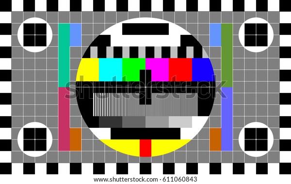 \
TV test\
card with rainbow multi color bars and geometric signals.\
Technological retro hardware from the 1980s. Minimal pop art print\
is suitable for a textile, walls,\
floors.\
