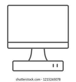 TV thin line icon, monitor and media, television sign, vector graphics, a linear pattern on a white background, eps 10.