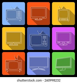 TV thin line icons, flat design vector