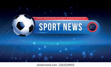 Tv título de última hora composición de noticias con el logo de la pelota de fútbol texto editable y fondo con partículas brillantes ilustración vectorial