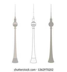 TV tower in Berlin Germany flat collection vector icons set for web design and illustrations.