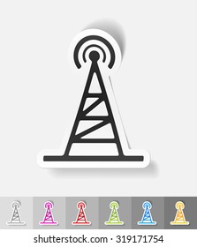 tv tower paper sticker with shadow. Vector illustration