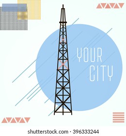 TV tower vector illustration in flat style. Your city. geometric background . communication tower and antennas in blue background, shadow and flat theme