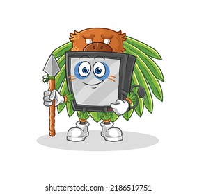 The Tv Tribal Man Mascot. Cartoon Vector