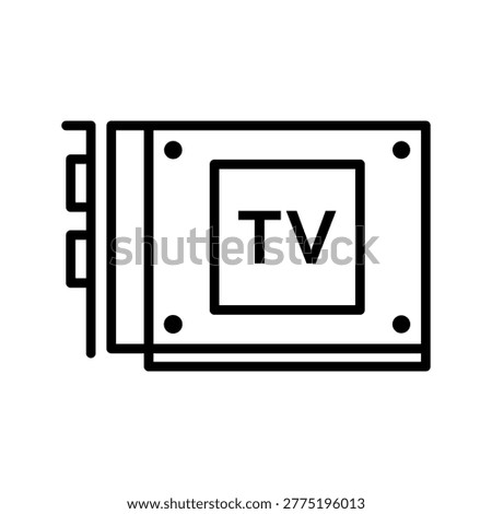 Tv tuner card icon. Technology and computer hardware line symbol. Black and white.