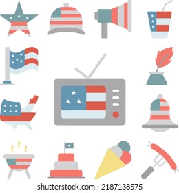 Tv USA-Flaggensymbol in einer Sammlung mit anderen Elementen