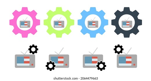 Tv usa flag vector icon in gear set illustration for ui and ux, website or mobile application