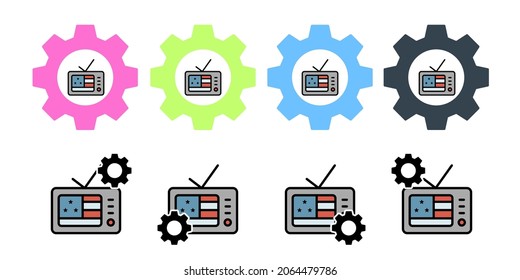 Tv usa flag vector icon in gear set illustration for ui and ux, website or mobile application