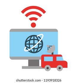 tv van antenna computer world signal broadcast breaking news