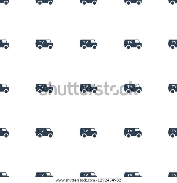 TV van icon pattern seamless white background.\
Editable filled and outline TV van icon. TV van icon pattern for\
web and mobile.