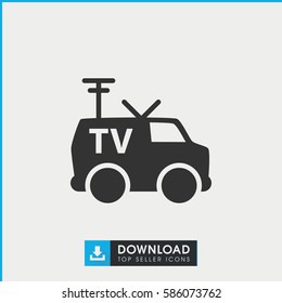TV van icon. Simple filled TV van icon. On white background.
