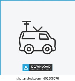 TV van icon. simple outline TV van vector icon. on white background.