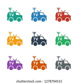 TV van icon white background. Editable filled TV van icon from media. Trendy TV van icon for web and mobile.