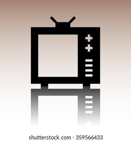 TV vector icon. Black vector illustration with reflection.