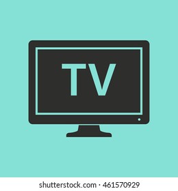 TV vector icon. Black illustration isolated on green background for graphic and web design.