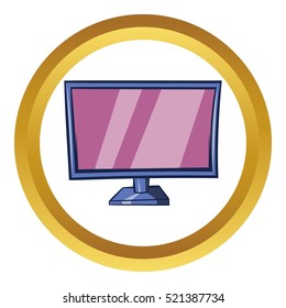 TV vector icon in golden circle, cartoon style isolated on white background