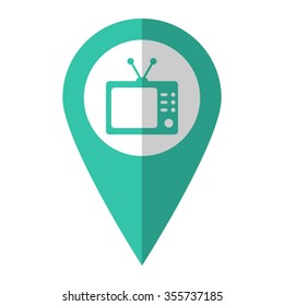 TV - vector icon;  green map pointer
