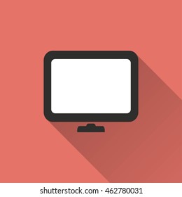 TV vector icon with long shadow. IIllustration isolated on red background for graphic and web design.