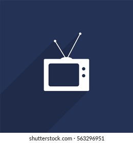 TV vector icon with long shadow isolated on  blue