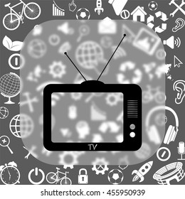 TV vector icon - matte glass button on background consisting of different icons