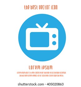 TV vector icon. Old vintage TV simple isolated sign symbol. Blue white round logo.