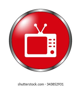 TV - vector icon on the  red button