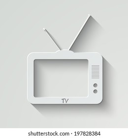 TV vector icon - paper illustration with shadow on light background