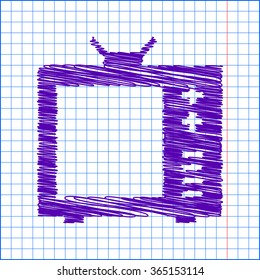 TV vector icon with pen and school paper effect 