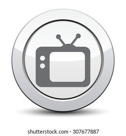 TV vector icon. Retro TV icon.  silver button.