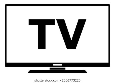 TV vector icon. Television symbol for smart and flat screen TV. Modern home entertainment device. Black silhouette isolated on white background.