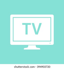 TV    vector icon. White  illustration isolated on green  background for graphic and web design.