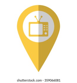 TV - vector icon;  yellow map pointer