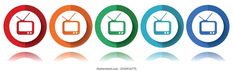 TV-Vektorsymbole, flaches Symbol-Set für Logo-Design, Webdesign und mobile Anwendungen, bunte Web-Button-Kollektion in Folge 10