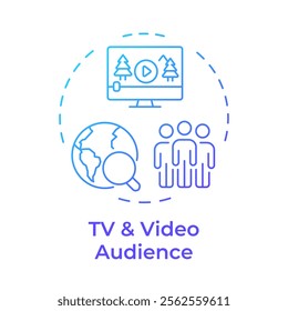 TV and video audience blue gradient concept icon. Collecting data about viewers. Customers measurement method. Round shape line illustration. Abstract idea. Graphic design. Easy to use in presentation