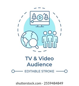 TV and video audience soft blue concept icon. Collecting data about viewers. Customers measurement method. Round shape line illustration. Abstract idea. Graphic design. Easy to use in presentation