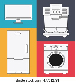 tv washer fridge coffee machine appliances supplies electronic home icon. Colorful and silhouette design. Vector illustration