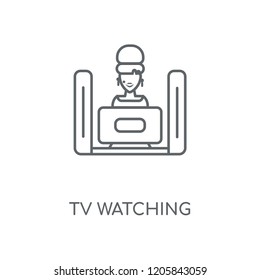 Tv watching linear icon. Tv watching concept stroke symbol design. Thin graphic elements vector illustration, outline pattern on a white background, eps 10.