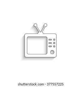 TV - white vector icon  with shadow