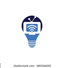 Tv and wifi bulb shape concept logo vector. Television and signal symbol or icon. Unique media and radio logo