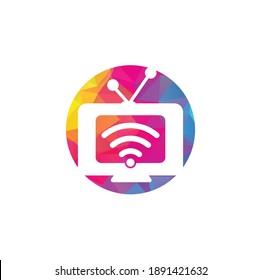 Tv and wifi logo combination. Television and signal symbol or icon. Unique media and radio logo