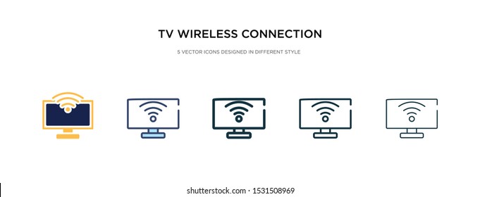 tv wireless connection icon in different style vector illustration. two colored and black tv wireless connection vector icons designed in filled, outline, line and stroke style can be used for web,