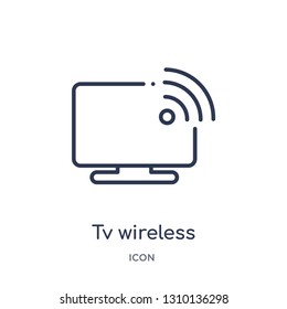 tv wireless connection icon from ultimate glyphicons outline collection. Thin line tv wireless connection icon isolated on white background.
