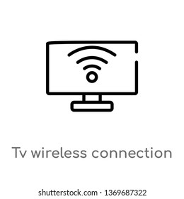 tv wireless connection vector line icon. Simple element illustration. tv wireless connection outline icon from ultimate glyphicons concept. Can be used for web and mobile