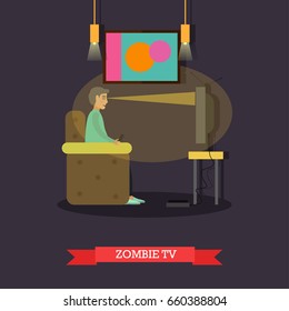 TV zombie vector illustration. Bad habits concept design element in flat style.