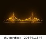 Tver is the city of Russia. The old bridge is the main symbol of the city. Vector illustration. A glowing magic gold bridge.