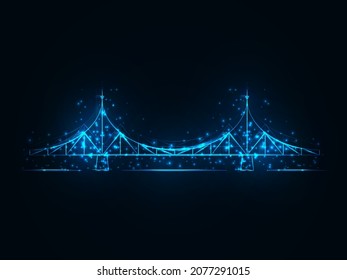 Tver is the city of Russia. The old bridge is the main symbol of the city. Vector illustration. A glowing magic blue bridge.